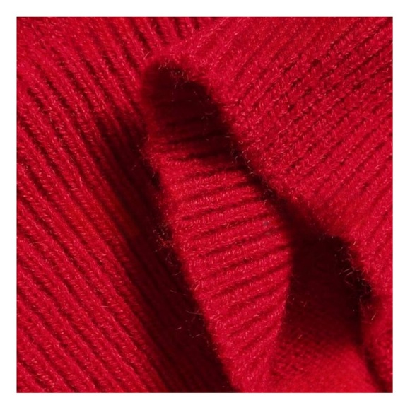 Red Long Sweater Sequin Snowflake Appliqué Round Neck, Knit Pullover - Picture 5 of 8